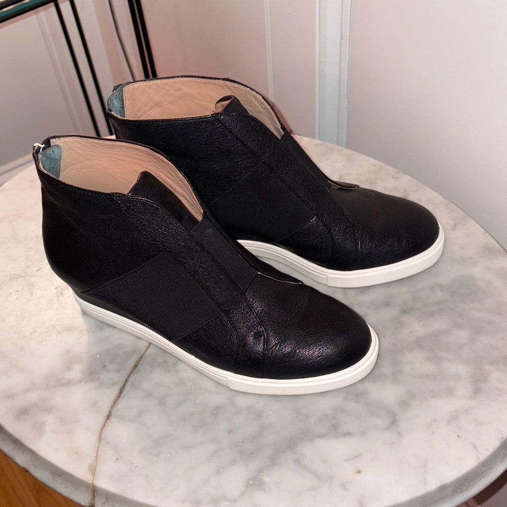 Paola Black and White Wedge Ankle Sneakers